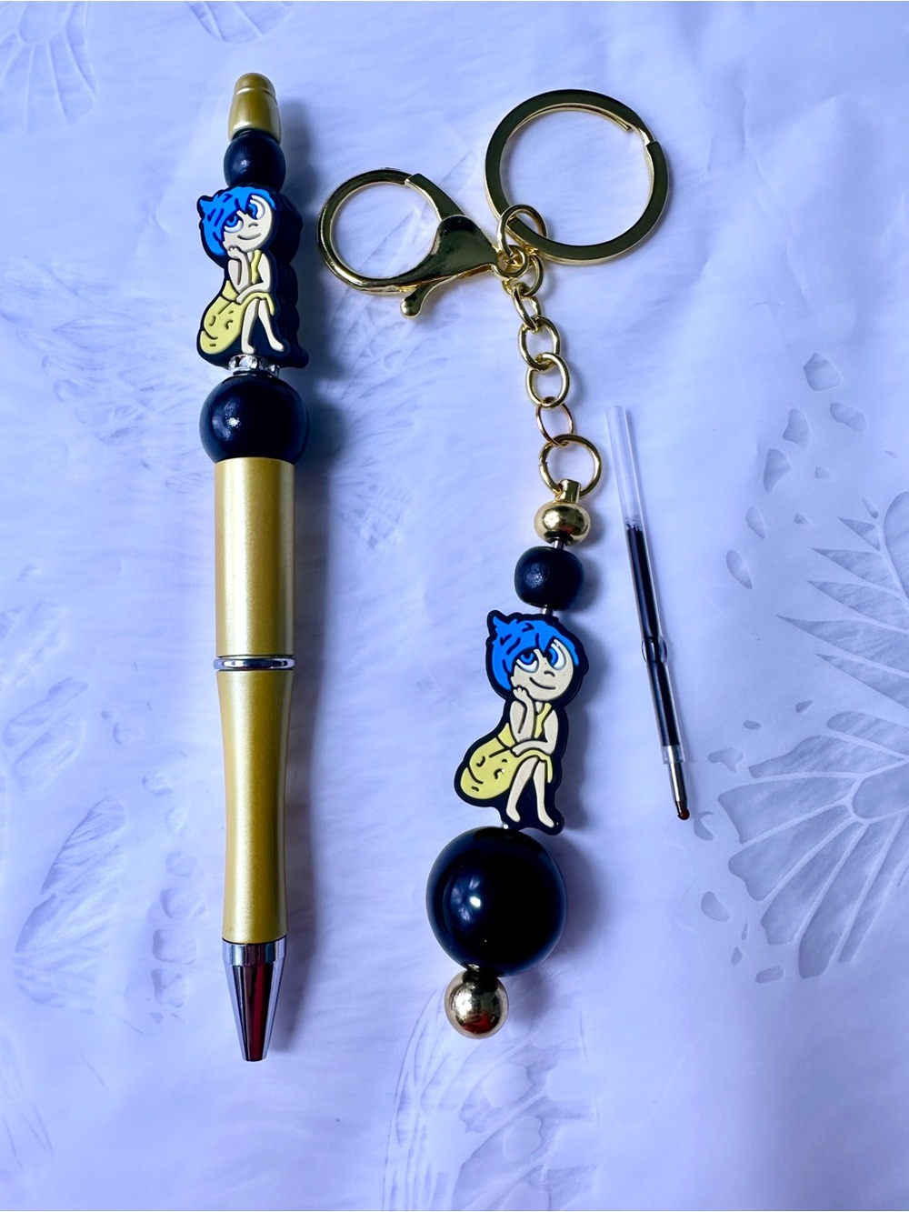 Kids Gold and Black Cartoon Character Keychain Pen Set